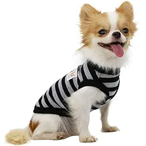 LOPHIPETS 100% Cotton Striped Dog Shirts for Small Dogs Chihuahua Puppy Clothes Tank Vest-Black and Gray Strips/XL
