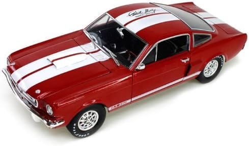 1966 Ford Shelby Mustang GT350 Red with White Stripes With Printed Carroll Shelby Signature On The Roof 1/18 by Shelby Collectibles SC154-1 by Shelby Collect