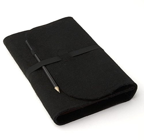 buchfilz Buchhülle - Schwarz, mit Bleistift: Buchhülle aus Wollfilz / Passend für alle gängigen Buchformate (bis25cm Höhe)