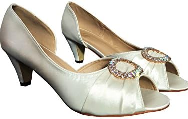 WEDDING BRIDAL EVENING SHOES BRIDESMAID SATIN SMALL LOW MID KITTEN HEEL CLAUDIA (uk 7 eu 40, ivory)