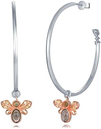 925 Sterling Silver CZ Cubic Zirconia Worker Bee Dangling Charm Round Hoop Stud Earrings (1.75 Inches) Valentines Day Jewellery Gift for Women Girl Teen