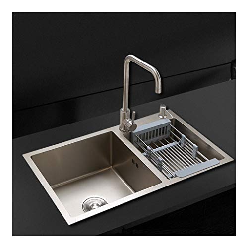 Preisvergleich Produktbild Baumarkt Edelstahlspülbecken mit Ablaufgarnitur Doppelschüssel Kitchen Farm Restaurant Bar Set Größe 750mm * 410mm ZYSPP824