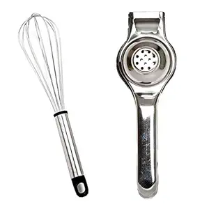 Steel Hand Blender Mixer Froth Whisker Latte Maker for Milk Coffee Egg Beater Juice (9 Inches) and Food Grade Stainless Steel Lemon Squeezer