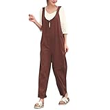cinnamou Damen Retro Ärmellose Latzhose aus Baumwolle Lässig Insgesamt Baggy Taschen Lange Harem Playsuit Hose Jumpsuits Overalls Sommerhosen Ballonhose
