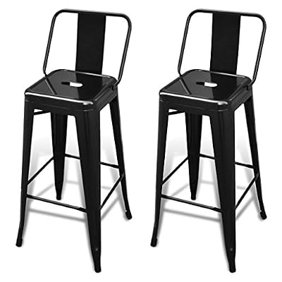 VIDAXL Lot de 2 de Tabourets de Bar hauts avec dossier Noir