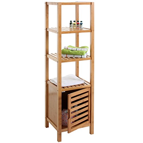 Regal Narita, Badregal Standregal Badschrank mit Staufach, Bambus 132x35x33cm - 2