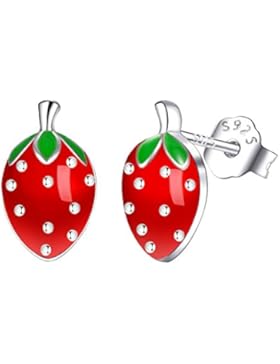 Ohrringe für Kinder Mädchen Ohrstecker Stecker aus 925 Sterling Silber für Schülerin, Rot Erdbeere Optik Schmuck...