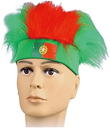 WawaVita 2018 World Cup Football Fans Hats Headband with Colorful Fur Wig Ployester Stretchy National Flag Headwear Cap 3-Pack (Portugal)