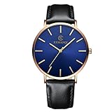 IG-Invictus Paar Mode Leder Band Analog Quarz Runde Handgelenk Business Herrenuhr KEMANQI/Comanche High-End Herrenuhr Mode Business Quartz Watch Gürtel (Golden Shell Blue Face)