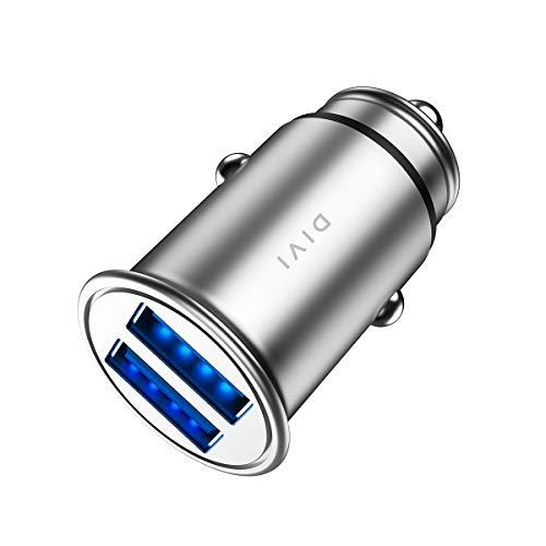 Chargeur de Voiture  Ultra Compact 2 Ports USB 5V   4 8A   24W en Alliage d Aluminium Chargeur Allume Cigare avec la technologie de charge rapide pour Phone X   8 7   6s   Plus  iPad Air   mini  Galaxy S8   S7   Edge   Plus   Note 5 4  LG  Nexus  HTC et plus by DIVI  argent   1 paquet 
