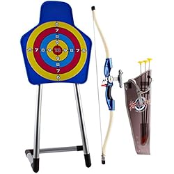 deAO Ensemble de tir à l'arc pour Enfants avec Un Arc, des flèches, Un carquois et Un Support pour Cible Inclus - Grand Jeu de Jardin en Plein air