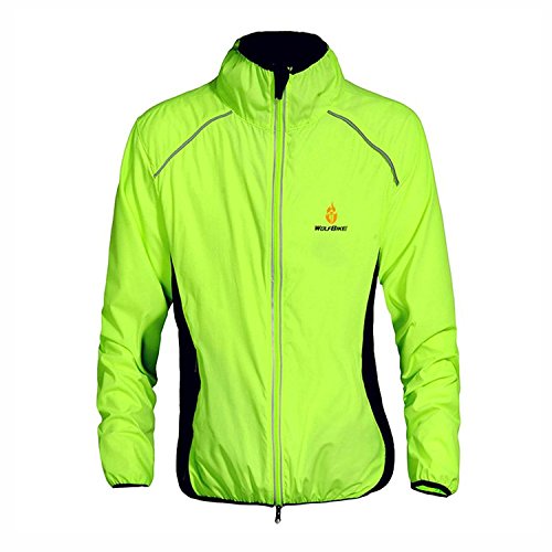 WOLFBIKE bicicleta Jersey Hombre Montar transpirable Ciclo Chaqueta Ropa bici camisas de manga largas Abrigo del viento L Verde