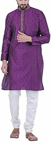 Indian Traditional Mens Jacqaurd Silk Embroidered Kurta Pyjama Set