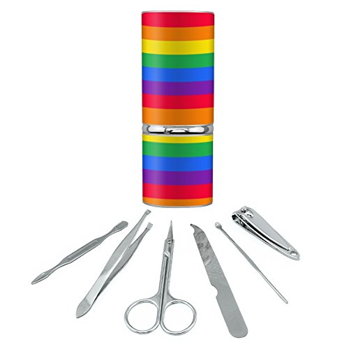 Rainbow Pride Gay Lesbian Contemporary Stainless Steel Manicure Pedicure Grooming Beauty Care Travel Kit