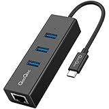 EgoIggo USB C HUB, USB Type C to 3-Port USB 3.0 Aluminum Portable Hub with 10/100/1000M Ethernet Converter Gigabit Network Adapter for MacBook Pro 2016, ChromeBook, XPS and More USB C Devices (black)