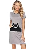 ☞Einzigartiges Design☜ : Einfach und niedlich Stile, Rundausschnitt , Kurzarm, Gedruckt, Tasche, Knielang, Haushalt A-Linie T-Shirt Mini-Nachthemd.