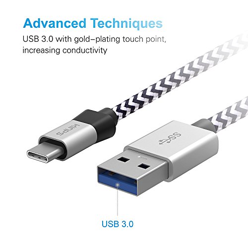 USB C Kabel, Kinps 1m Nylon-Umwickeltes Type-C 3.0 Ladekabel reversibel Connector for New MacBook 12 Inch, ChromeBook Pixel, Nexus 5X, Nexus 6P,and Other USB C Supported Devices. - 2