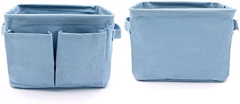 Mirayen Multifunctional Fabric Storage Basket Foldable Storage Cube Open Storage Bin Desk and Table Organiser for Bathroom and Office (Blue)