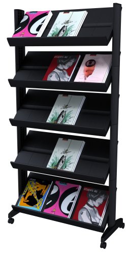 Fast Paper Literature Display Mobile Single-sided 5 Shelves 35mm Lip W825xD382xH1650mm Black Ref 255.01