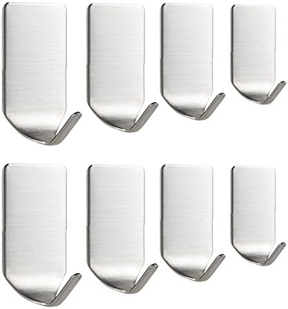 8 Pack Labkiss LK014 Kitchen Bathroom Waterproof Reusable SUS304 Stainless Steel Wall Mount No Drill Suction Cup Glass Robe Coat Towel Stick Hook Super Power Heavy Duty Utility Holder By 3M Self Adhesive,Brushed Finish