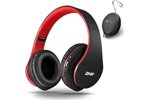 ZIHNIC Bluetooth Headphones Over-Ear, Foldable Wireless and Wired Stereo Headset Micro SD/TF, FM for Cell Phone,PC,Soft Earmuffs &Light Weight for Prolonged Waring(Red)