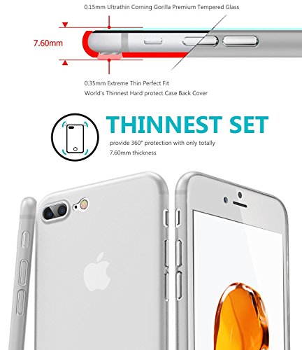 TOZO for iPhone 7 Plus Case iPhone 8 Plus Case, PP Ultra Thin [0.35mm] World's Thinnest Protect Hard Case [ Semi-transparent ] Lightweight 5.5 inch. [Matte Frost White]