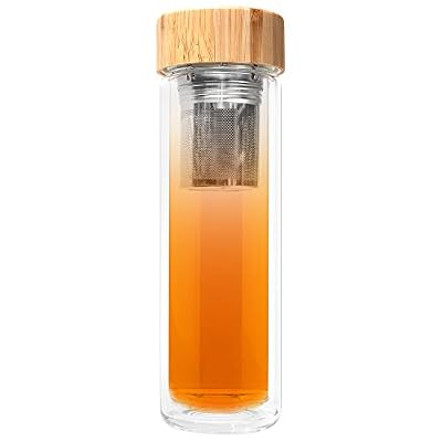 amapodo Théière à piston bouteille de thé verre avec tamis à et le couvercle en bambou boisson machine infuseur infuser double paroi sans BPA