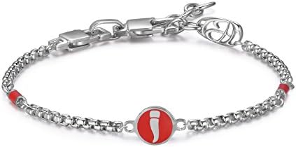 316L Steel Bracelet with Lucky Horn and Red Enamel