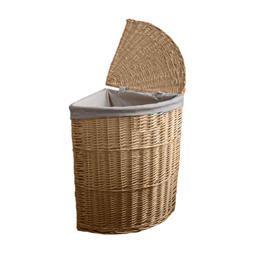 Homescapes Kleiner Wäschekorb natur Eckkorb Weide Wäschesammler mit Deckel Wäschetruhe Wäschetonne