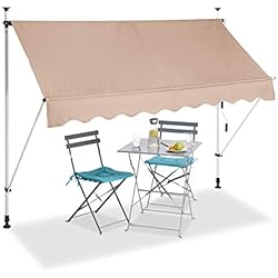 Relaxdays, Beige Auvent rétractable 250 cm Store Manuel Balcon Marquise Soleil terrasse Hauteur réglable sans perçage, 250 x 120 cm