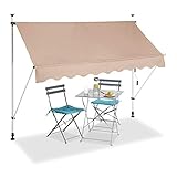 Relaxdays Auvent rétractable 250 cm Store Manuel Balcon Marquise Soleil terrasse Hauteur réglable sans perçage, Beige