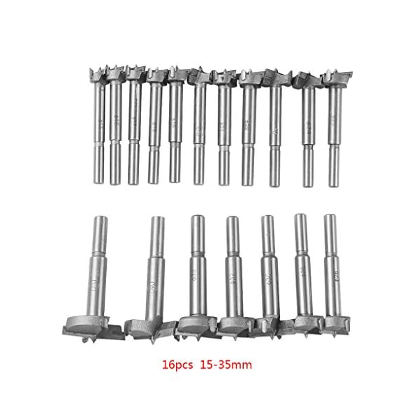 Kongnijiwa 16PCS / Set Bohrer 15-35mm Legierung Bohrlochöffner Flach Flügel Bohrer Kit zum Holz Loch Wood Cutter Werkzeuge Säge