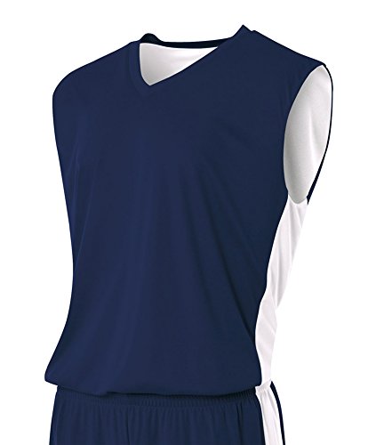 N2320 A4 REVERSIBLE MUSCLE TEE NAVY/ WHITE 2XL