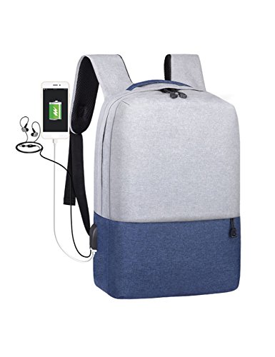 zhxinashu Portátil Mochila Fits 14 Pulgadas Ordenador, Impermeable Anti Robo Unisex Viajes Mochila con Puerto de Carga USB y Interfaz de Auriculares (Gris/Azul)