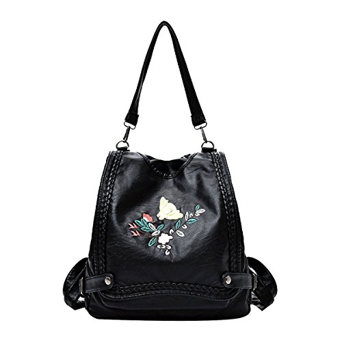 Dame Frauen Weiche Leder Rucksack College Umhängetasche Rucksack Umhängetasche Schwarz Black2
