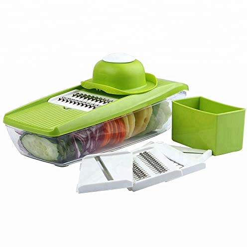 Aigner & Reiter - Mandolina para Cortar Verduras, rallador de Verduras con 5 Cuchillas Intercambiables y Mango para Proteger contra Lesiones, Ideal para Cortar Frutas, Verduras y Queso