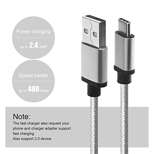  Lot de 2  USB Type C C  ble en Nylon  Fundro 6ft   1 8m USB Type C Rapid C  ble Chargeur pour Samsung Galaxy S9   S9 Plus   S8   S8 Plus   Note 8  Huawei P20   P20 Pro   P10   P10 Plus  Nintendo Switch  Google Pixel   Pixel XL  Moto Z et Plus  Argent 