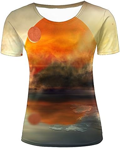lingshirt 3D Tshirts For Women Glowing Orange Grey Nebula Printed Tees XS