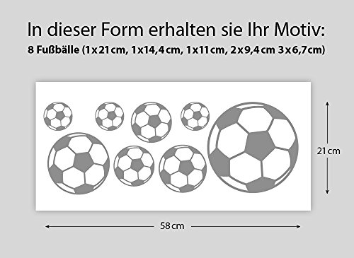 Grandora W5034 Wandtattoo 8 Fußbälle verschiedene Größen hellgrau „ - 4