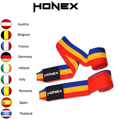 Honex 1 par de Vendas de Boxeo diseño rumano, elásticas, de 4 Metros de Longitud, Ideales para Boxeo y Artes Marciales Mixtas, de Estilo Mexicano, ultrasuaves y Resistentes, para Hombres y Mujeres
