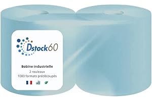 DSTOCK60 - Lot de 2 bobines industrielles Turquoises 1000 formats - 2 plis pure ouate