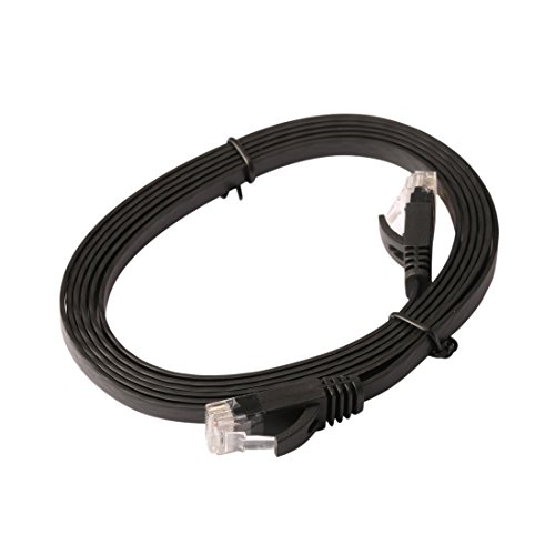 3.0m (meter) Cat.6 flaches Ethernet Gigabit Lan Netzwerkkabel (nach oben / unten kompatibel) / Breitbandkabel | Patchkabel / Flachkabel | 2 RJ-45 Stecker | Stecker mit Biegeschutzmantel | Farbe: schwarz - 4