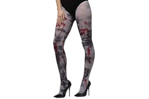 FANCY ME Ladies Grey Opaque Dead Zombie Dirty Bloody Halloween Fancy Dress Costume Outfit Tights