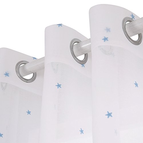 Deconovo Voile Vorhang Ösen Vorhänge Kinderzimmer Dekosachals Bestickte Vorhang Voile 240×140 cm Blau Stern - 3