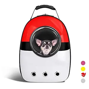 Emily Pets Pet Portable Carrier Space Capsule Backpack, Pet Bubble Traveler Knapsack Multiple Air Vents Waterproof Lightweight Handbag for Cats Small Dogs & Petite Animals (RED & White)