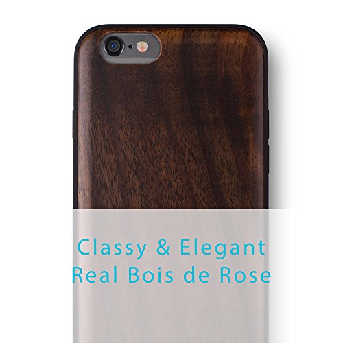 Price comparison product image iATO iPhone 6 / 6S Wood Case ‘Cartier’. Real Wooden Overlay on Slim Black PC. Natural Genuine Wooden Cover as Premium Accessories for the Original Apple Cell Phone 6S / 6 (4.7") - Bois de Rose