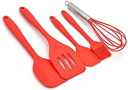 Idvor Kitchen Silicone Utensils Set Silicone Cooking Set Silicone Spatula Kitchen Set Non-Stick Cooking Utensil Heat Resistant Baking Set,Spatula,Scrapers,Whisk,Basting Brush(Red) (Red)