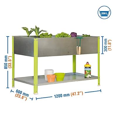 Simonrack Simon Rack - Jardinière galva/vert 200L avec étagère - UrbanGarden Top 850x1200x600 Galva