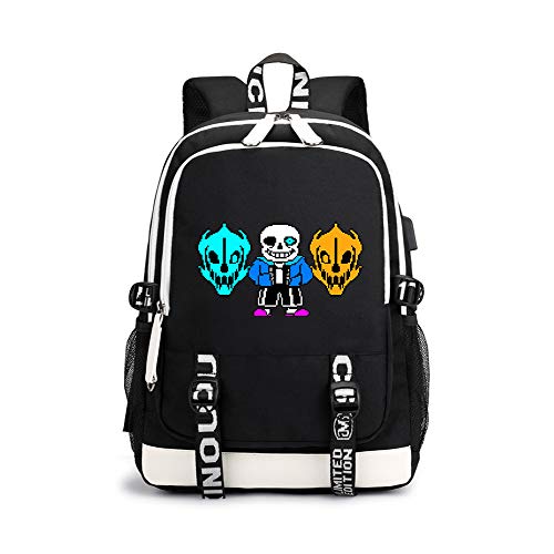 Preisvergleich Produktbild Undertale Rucksäcke Rucksackwandertasche Bedruckter Schulrucksack Trekkingrucksack mit USB-Ladeanschluss (Color : Black03, Size : 30 * 15 * 43)