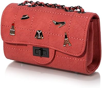 Women's Leather Chain Buckle Shoulder Bag Small Square Bag,Orange